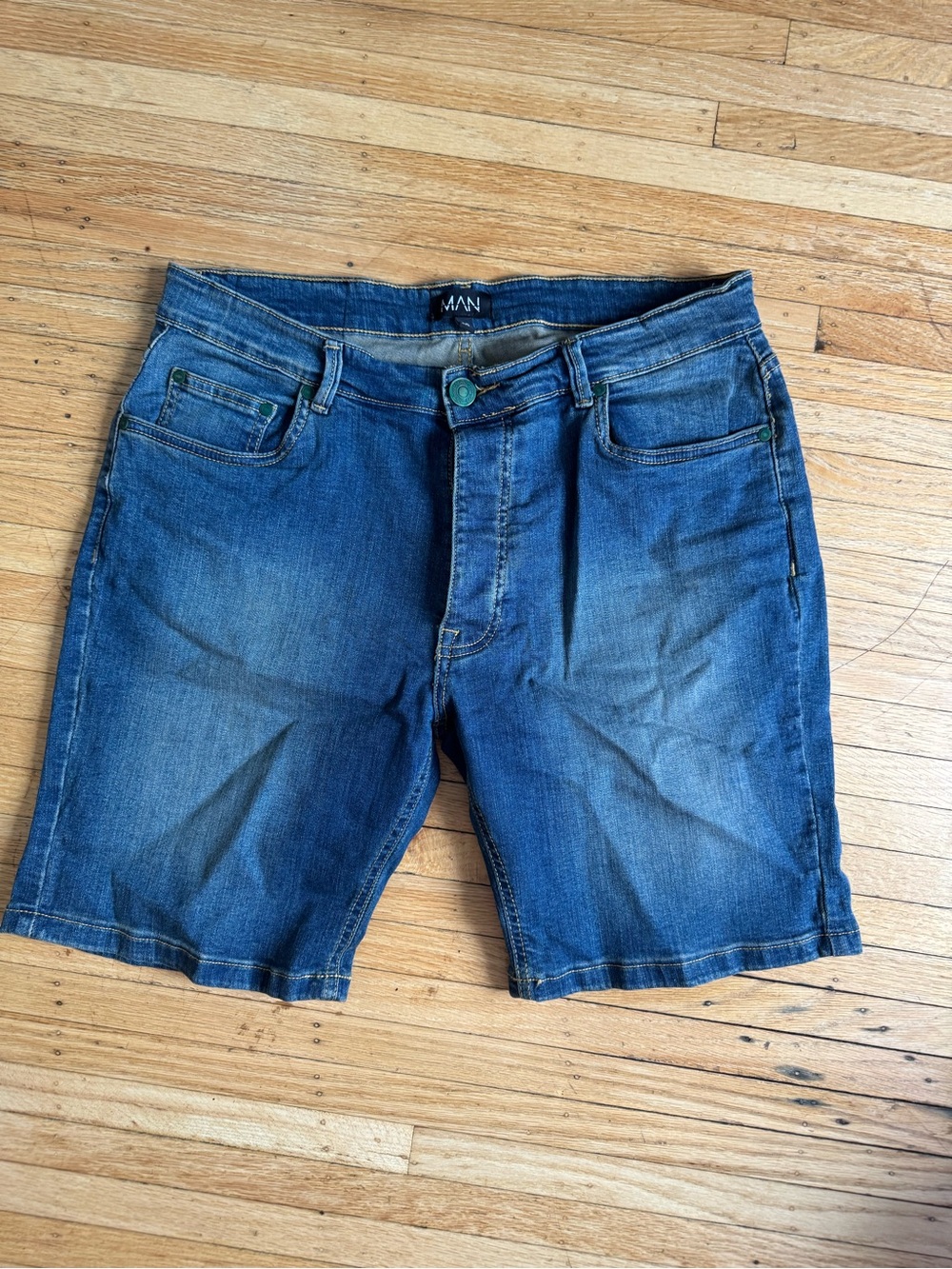 Boohoo Mens Distressed Blue Denim Jean Shorts